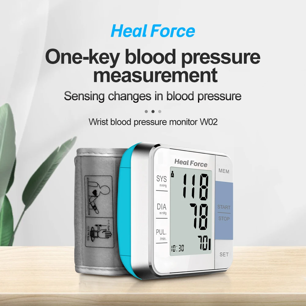 

Wrist Cuff Blood Pressure Monitor Tensiometer Auto Digital Manometer Heart Rate Pulse Monitor Tonometer Kits for Travel and Home