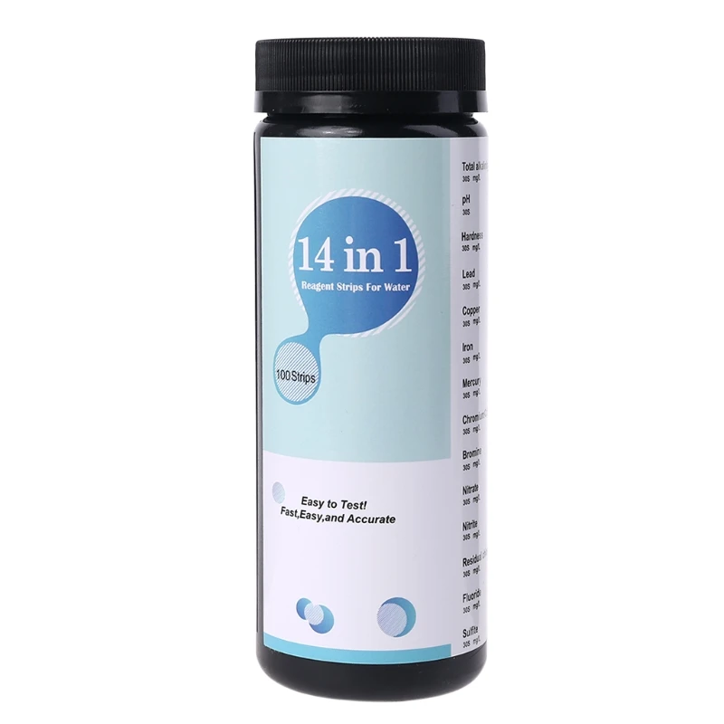 

100PCS Upgrade 14 IN 1 Drinking Water Test Strips pH Hardness Alkalinity Lead Copper Iron Mercury Bromine Nitrite Test
