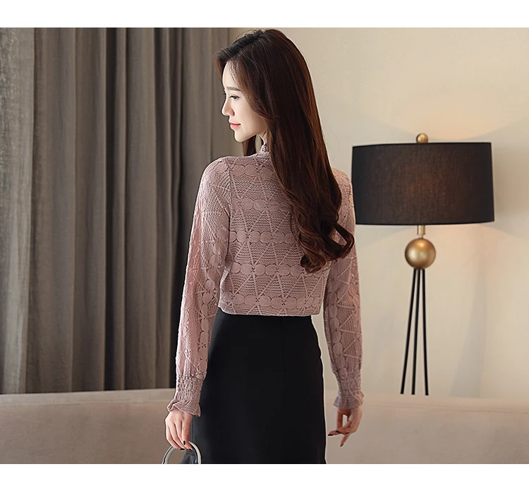 Кружевные осенние женские топы с длинными рукавами модные элегантные блузки