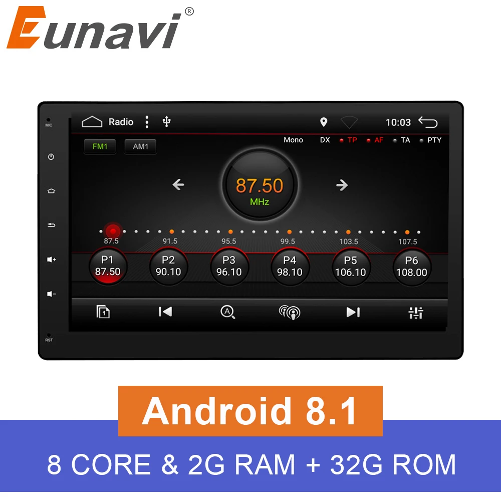 Eunavi 2 Din Восьмиядерный 10 1 ''Android 8 2G ram автомобильный ПК Радио Стерео планшет