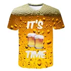 Новинка лета 2021, Мужская футболка с коротким рукавом и круглым вырезом, рубашка с водным узором, веселая летняя мужская повседневная свободная футболка с 3D-принтом пива