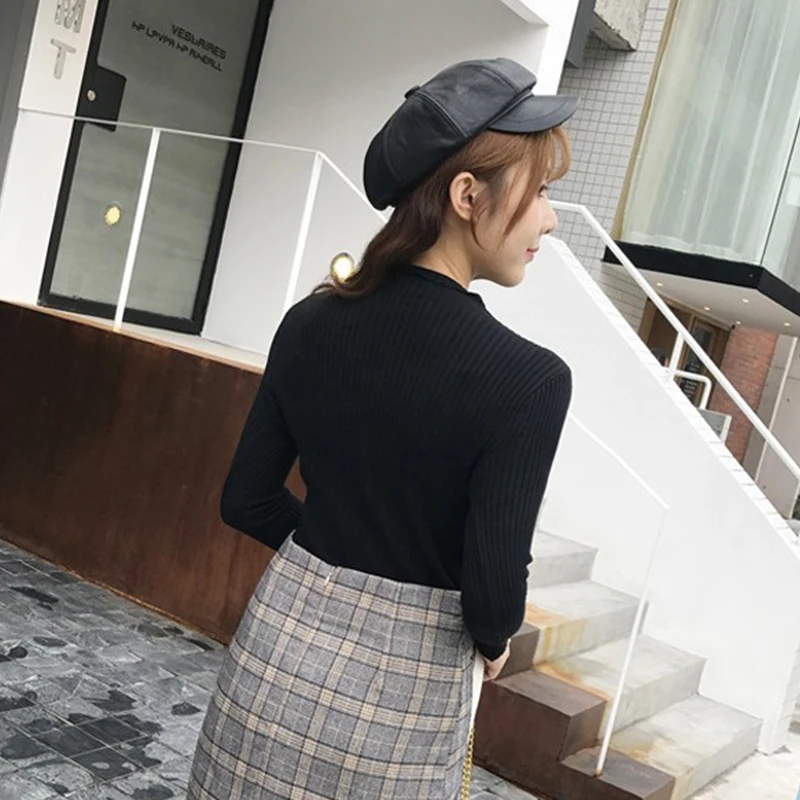 

2020 Autumn Winter Sweater Women Casual Long Sleeve Half Turtleneck Elegant Slim Fit Solid Color Pullover Women's Turtleneck