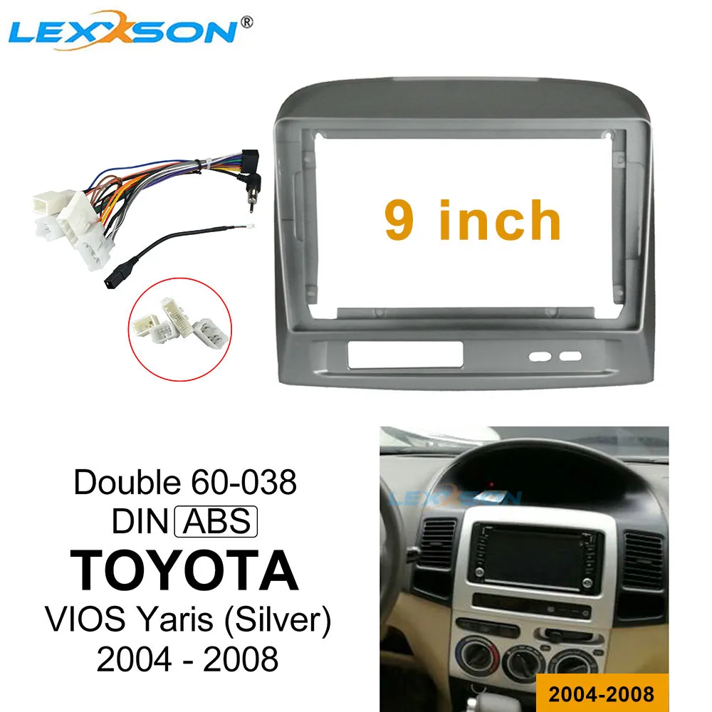 

9-дюймовая Автомобильная панель для TOYOTA VIOS 2004-2008, двойная Din Автомобильная рама для dvd, аудиоадаптер, Facia 1/2din, монтажная панель, комплект для пр...