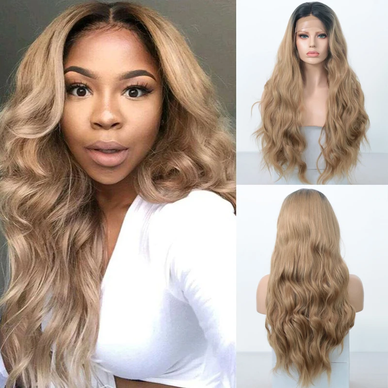 

Charisma Blonde Wig Middle Part Lace Front Synthetic Wigs Heat Resistant For Black Women Long Ombre Blonde Wavy Cosplay Lace Wig