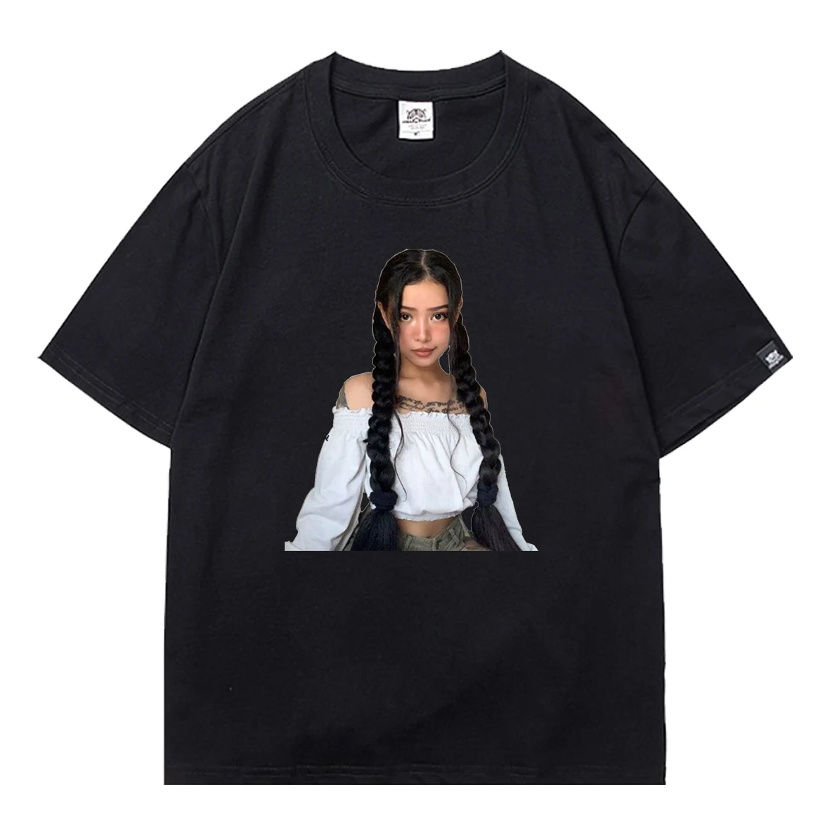 

2021 Summer Bella Poarch Cute Print T-shirt Boys Short Sleeve Fun Tee Streetwear Soft Black Loose Tops Mens Oversized T-shirt