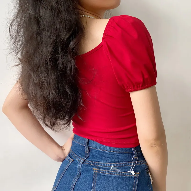 Женская футболка с пышными рукавами Повседневная облегающая
