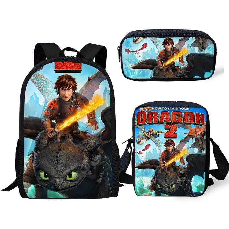 

New Hot 3PCs/Set Children's School Backpack Cartoon Train-Dragon-Anime Design Pattern School Bags Teenagers Book-Bags Set