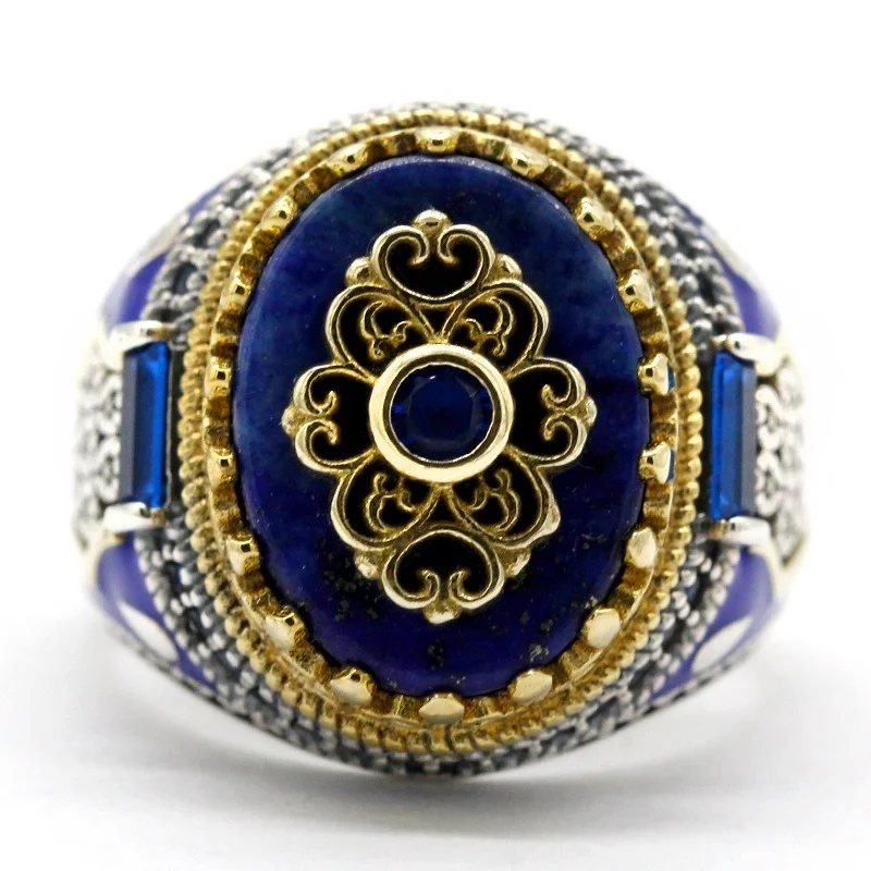 

Exquisite and Fashionable Blue Zircon Artisan Diamond Set Men's Silver Ring
