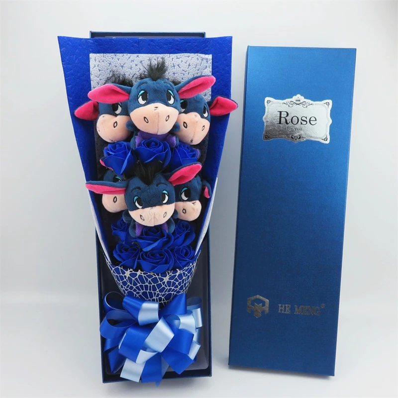 Темно-синий Симпатичные мягкие Ослик Eeyore с мыльными цветами букеты из игрушек материал животных Необычные плюшевые игрушки подарок на день Святого Валентина/выпускной - Цвет: Темно-синий