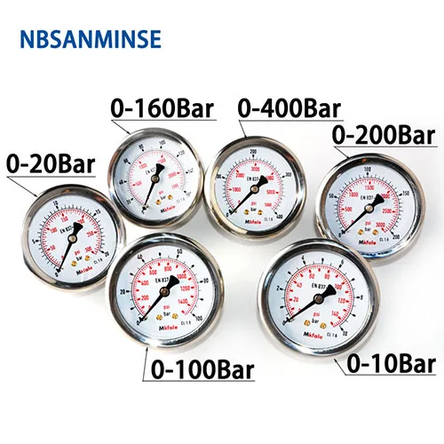 NBSANMINSE инструменты датчик из нержавеющей стали SM1SP63B 63 мм 2,5 дюймов 1/4 NPT задний манометр жидкостный гидравлический датчик давления масла
