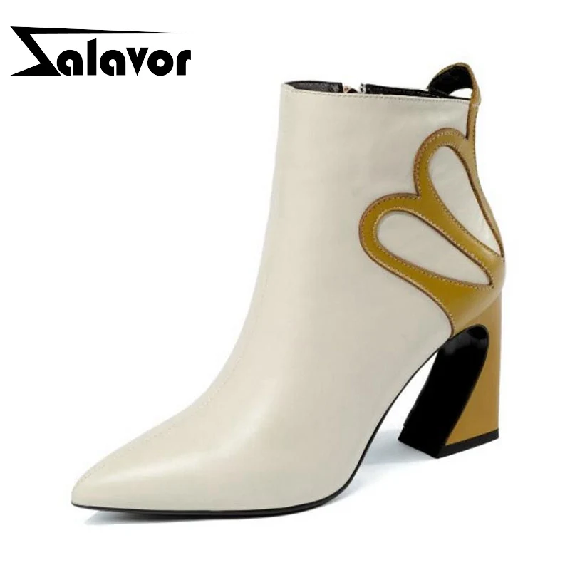 ZALAVOR New Women Real Leather Boots Winter Ankle High Heels Warm Fur Shoes Woman Fashion Flower Size 34-39 | Обувь
