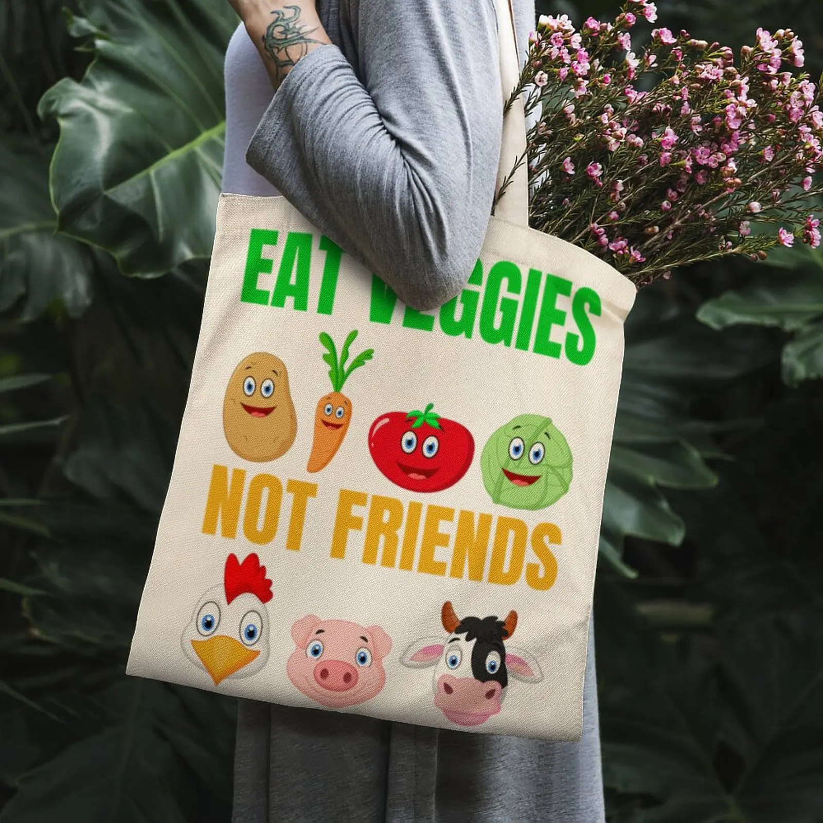 

Eat Veggies Not Friends Tote Bag White Canvas Bag Tops Travel Books