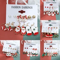 merry christmas earring set girl sock tree snowman bell santa claus stud earrings trendy 2022 fashion jewelry kid new years gift