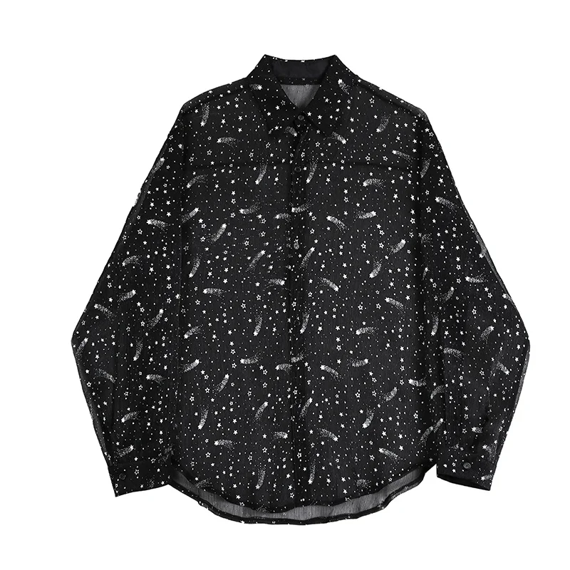 

Thin Transparent Shirt Men's Fashion Black White Casual Shirt Men Korean Loose Oversize Long-sleeved Shirts Mens Dress Shirt