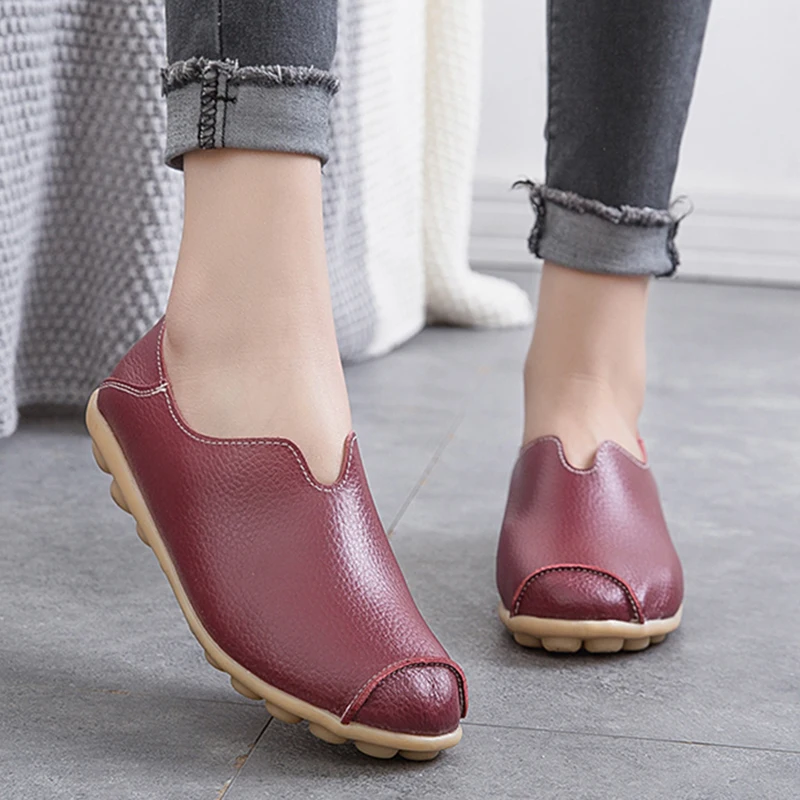 

Women's Flat Round Head Shoes Women Slip On Flats For Ladies Solid Color Sewing Women Flats Casual Loafers Fashion Female Shoes