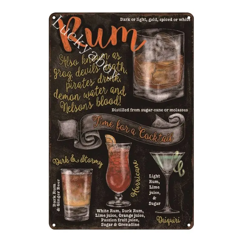 [Luckyaboy]Martini Mojito Cocktail Vintage Tin Signs Wall Plaque Custom Metal Painting Antique Gift home bar Pub Decor AL035 - Цвет: UV1568
