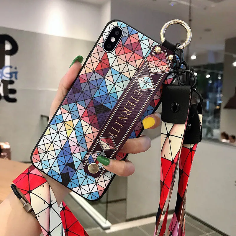 Золотой Модный клетчатый стильный ремешок чехол для телефона для iPhone X, XR, XS, 6, 6s, 7, 8 plus, 11 Pro Max с ремешком на шею - Цвет: Золотой