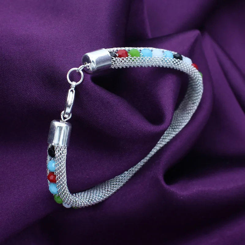 

925 Sterling Silver Jewelry Fashion Agate Beads Chain 8 Inch Bracelet Woman's Classic Clothes With Gifts SL548