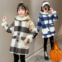 girl coat kids woolen cloth 2021 hooded plus velvet thicken warm winter autumn kids cardigan%c2%a0cotton outwear childrens clothing