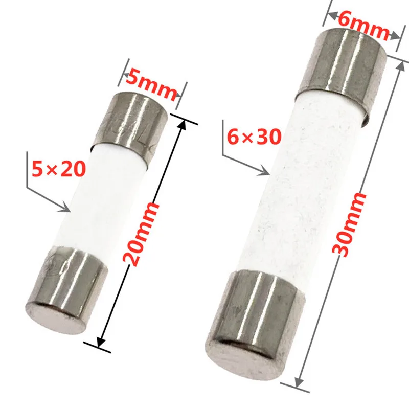 

10pcs/lot Sell 5*20mm 6*30mm Fast Blow Tube Fuses Mm 250V 0.1 0.2 0.3 0.5 1 2 3 4 5 6 8 10 15 20 25 30A AMP Fuse Ceramic Fuse