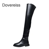dovereiss fashion zapatillas mujer genuine leather winter sexy zipper block heels flats over the knee boots 33 40