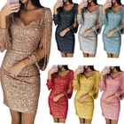 Платье женское вечернее однотонное, с V-образным вырезом и блестками, большие размеры 3XL, 11 цветов, 2021