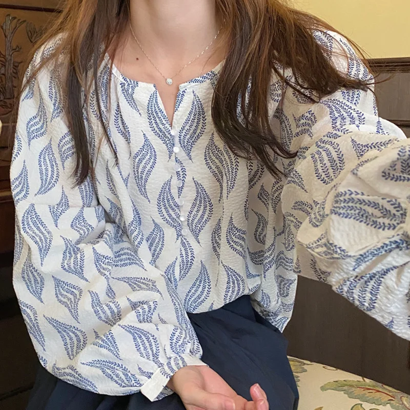 Корейский шикарный Милый Цветочный однобортный Свободный Топ с круглым вырезом