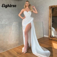 eightree sexy mermaid wedding dresses white beadings satin bride dress sweetheart boho beach high split wedding gowns plus size