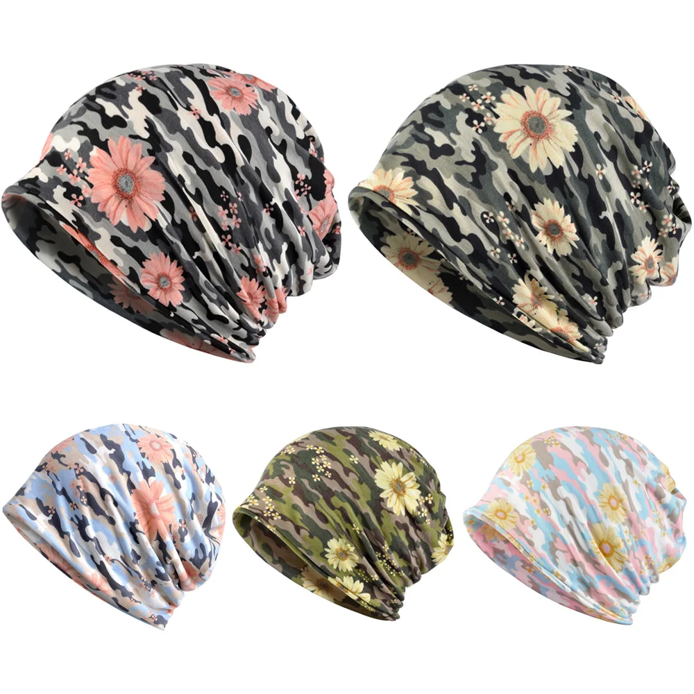 

Women Soft Elastic Hat Camouflage Flower Multi-Use Neck Scarf Hats Beanie Cap HATRX0053