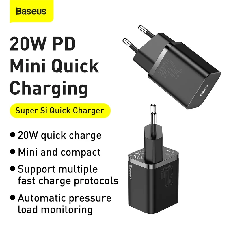 Baseus-cargador USB tipo C para m&oacute;vil, dispositivo de carga r&aacute;pida QC3.0, compatible con iPhone 12 Pro Max, 20W, PD Super Si-1