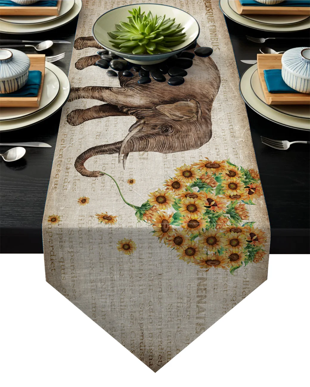 Подсолнухи и слоны Винтажная настольная дорожка для газет Настольная скатерть с