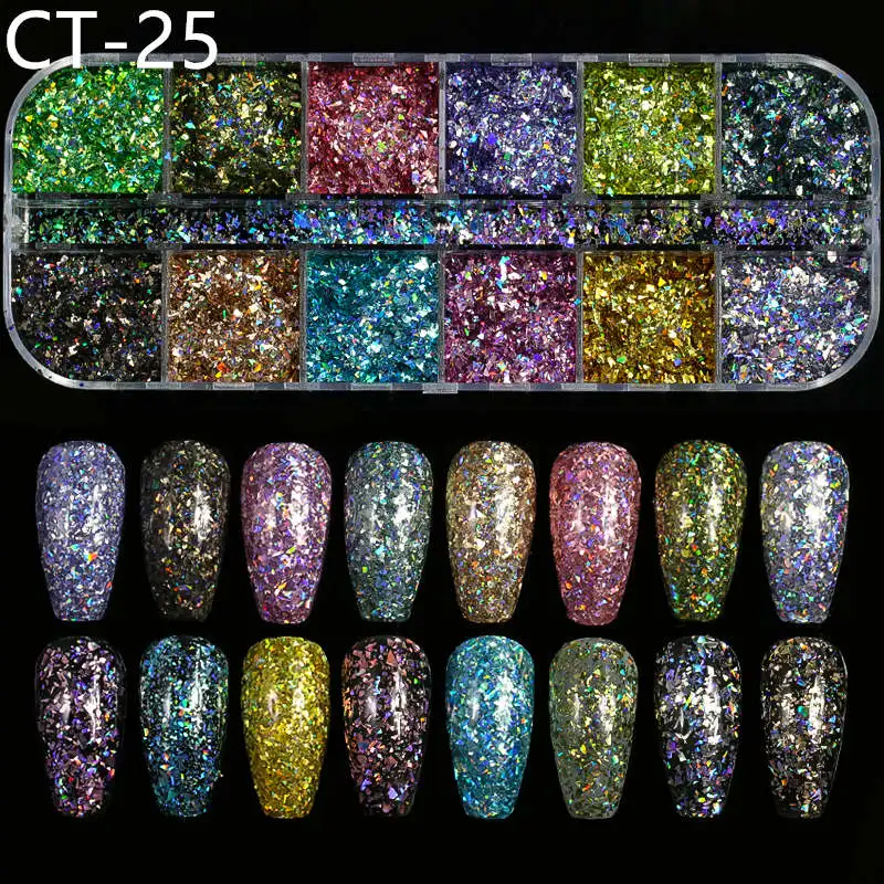 CT-25 1 Набор, 12 цветов, 3D ультратонкие блестки, блестки для ногтей, блестки, блестки, сделай сам, Типсы, ослепительные блестки дизайн ногтей, украшения, дизайн Микки - Цвет: CT-25