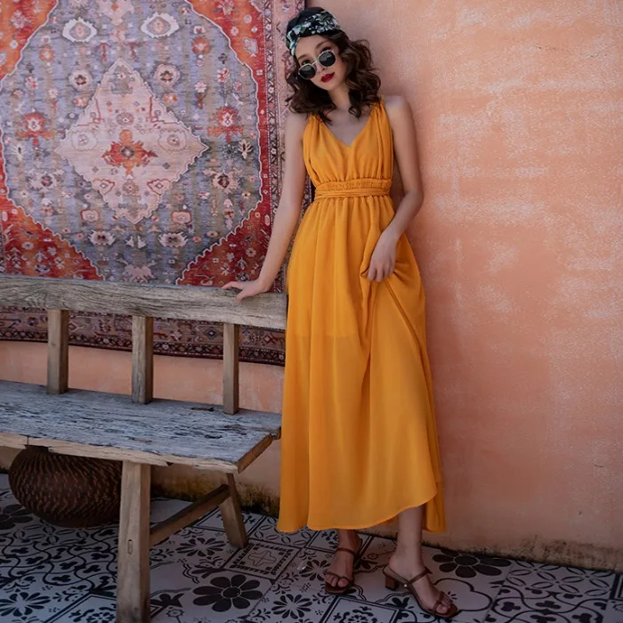 Женское Шифоновое Платье макси с открытой спиной v-образным вырезом и | Женская