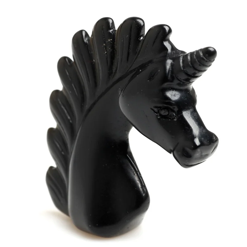 

2" Black Obsidian Quartz Unicorn Figurine Magic Healing Crystal Natural Gemstone Carved Statue Decor
