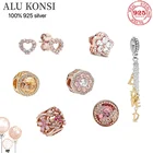 Бусины пандо из серебра 2021 пробы, розовое золото, для браслета