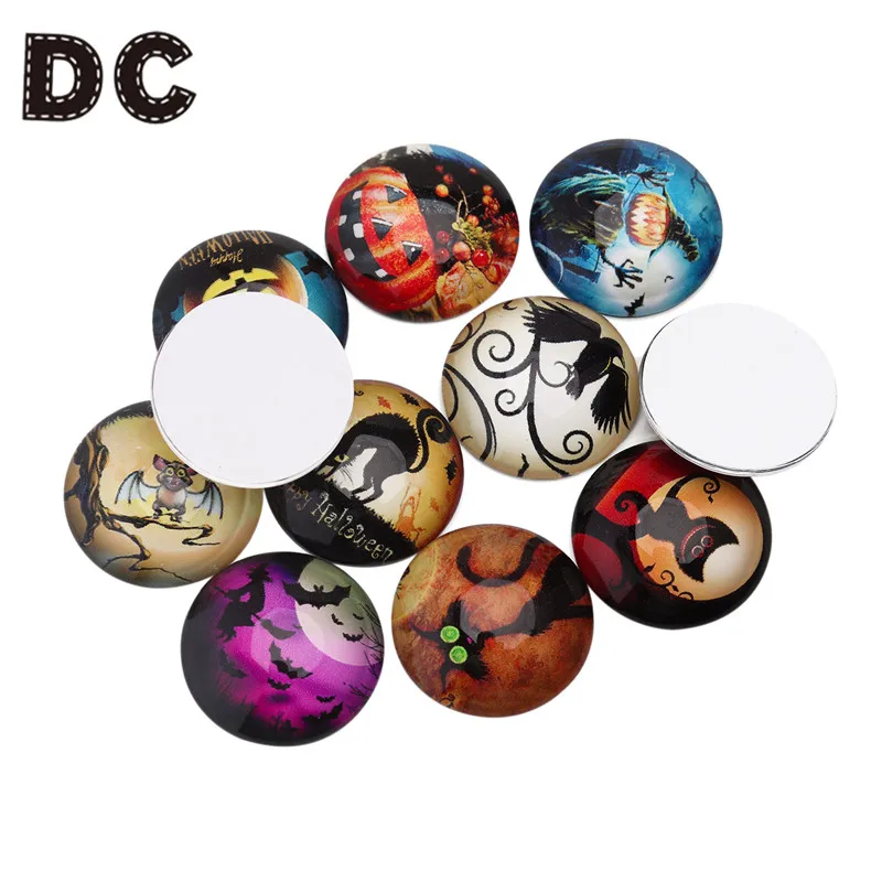 DC 20pcs/lot Happy Halloween Photo Glass Cabochon 25 20 12 10 mm Round Cabochons For Jewelry Making Findings Accessories | Украшения и