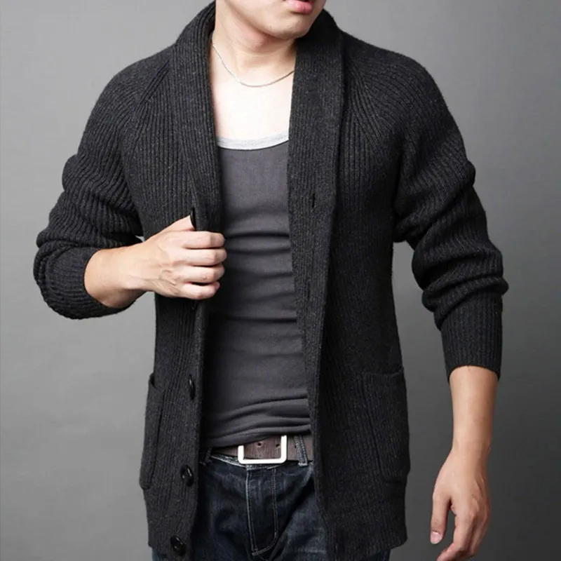 

Autumn Men Thicken Knitted Sweater Warm Lapel Casual Loose Cardigan Single Breasted Jaqueta Masculino Comfortable Homme Overcoat