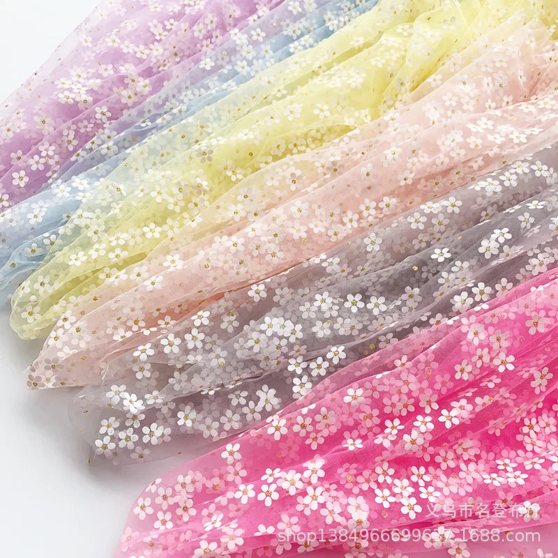 1meters/lot Cherry Blossom Mesh Fabric Flower Printed Tulle Girls Clothes Women Dress Material Wedding Party Sewing Supplies | Дом и сад