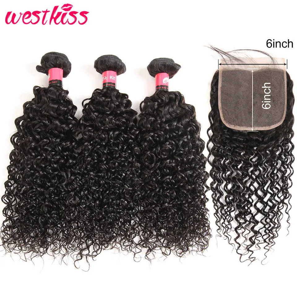 Пучки волнистых волос с закрытием 6x6 предварительно сорвал волосами младенца 100%