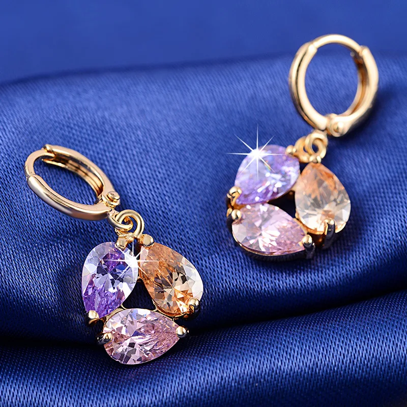 

New Luxury Brand Colorful Cz Crystal Dangle Earrings Wedding Statement Drop Earrings for Women Fashion Jewelry