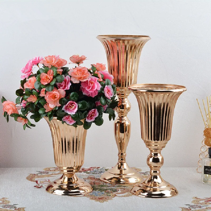 

Золотая Настольная Ваза 20/27/39 см, металлическая Свадебная ваза для цветов, центральный столик для свадебного стола, металлические вазы для ц...