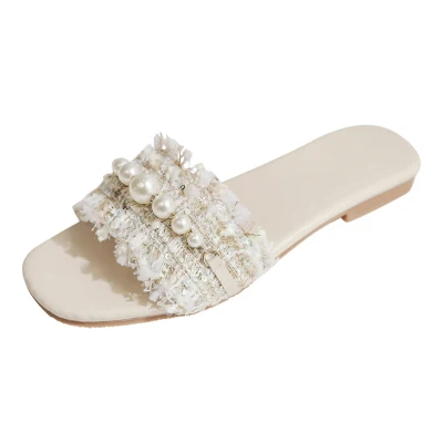 

2021 summer new style wild trend explosion pearl flat sandals and slippers fashion design high-quality slippers