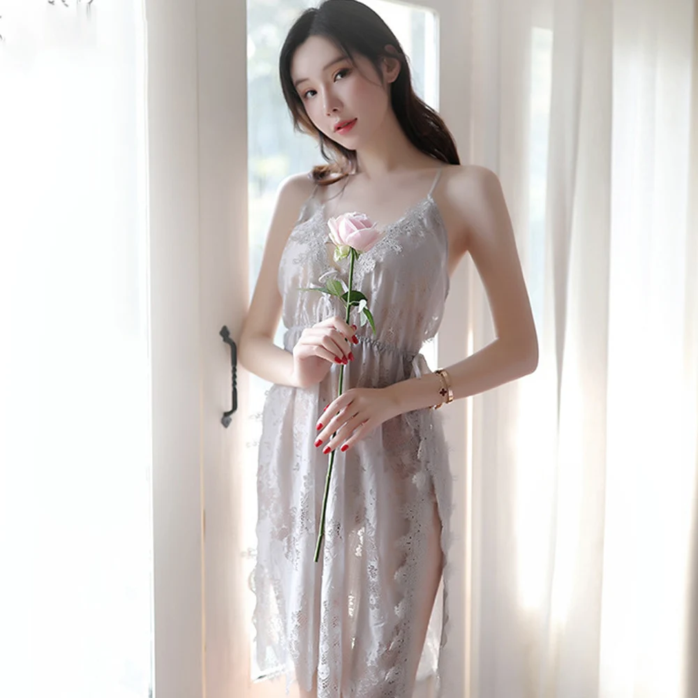 Женская пикантная Пижама большого размера на бретелях-спагетти прозрачное