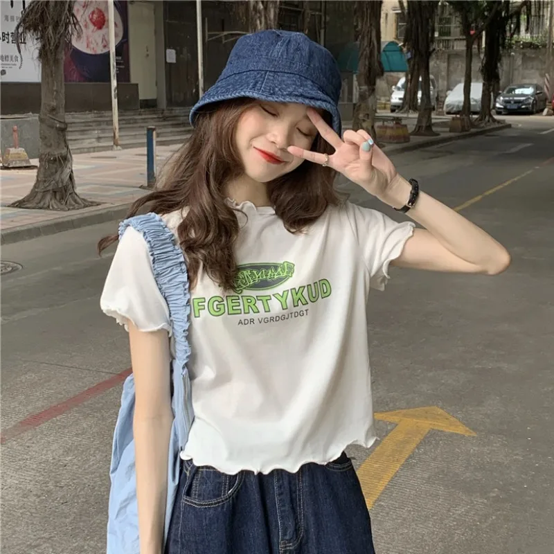 Модная женская рубашка в Корейском стиле свободная футболка с буквенным принтом