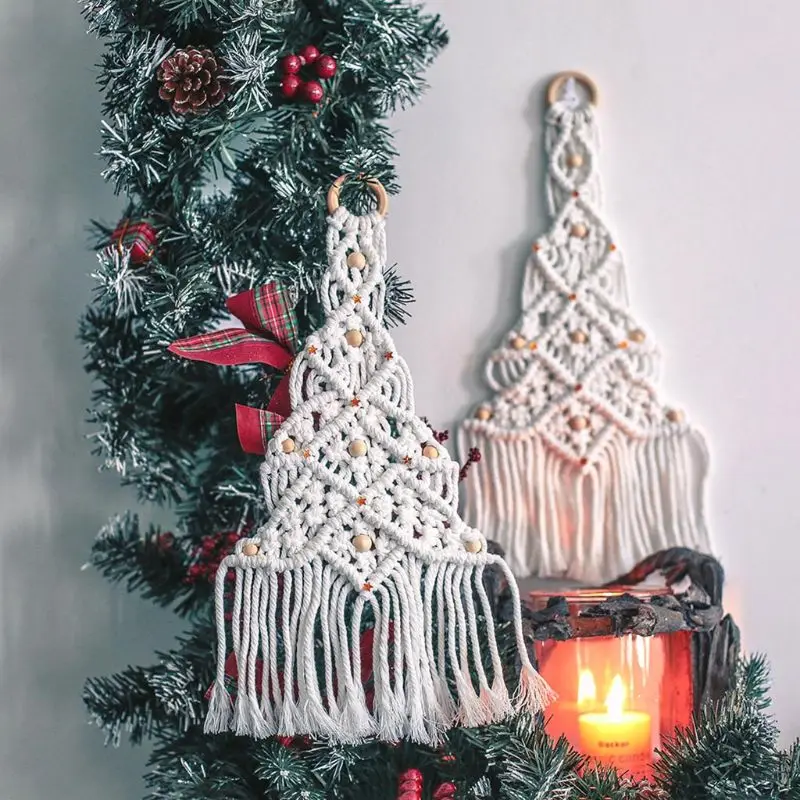 

Nordic Hand-woven Macrame Tapestry Christmas Tree Hanging Pendant Kids Baby Bedroom Wall Decorations Home Xmas Ornaments Gift