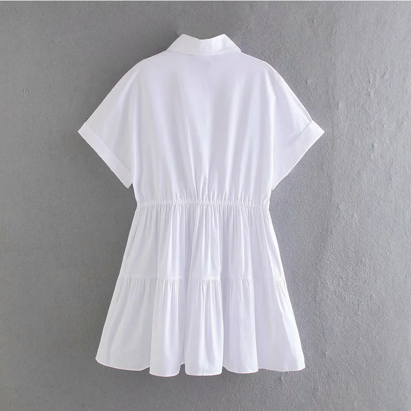 

ZA 2021 Women Shirt Lapel Bow With Elastic Waistband Layered Ruffle Shirt Dress Ldyllic Style Refreshing Simple And Chic Dress