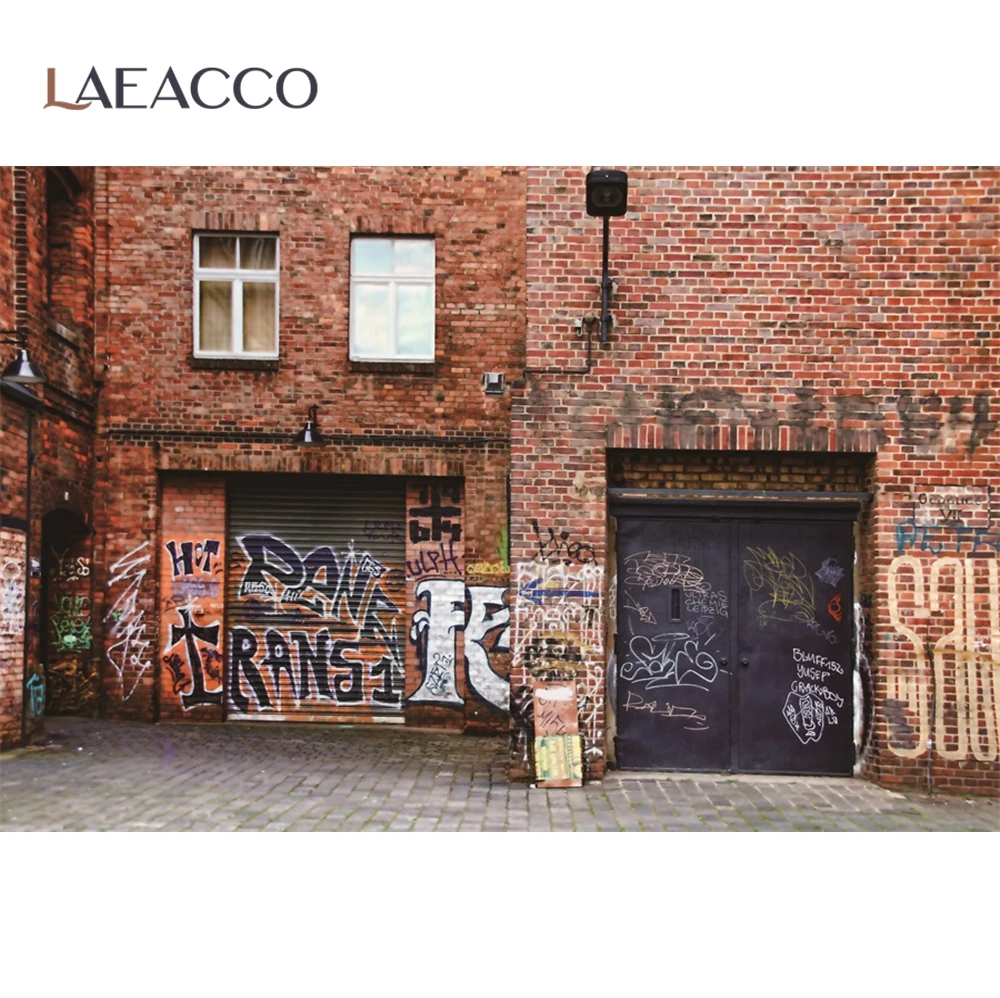 

Laeacco Grunge Graffiti Deserted Room Interior Photography Backgrounds Brick cement Wall Photographic Backdrops For Photo Studio