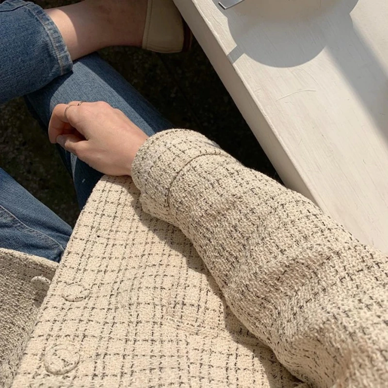 Осенняя женская короткая куртка Корейская элегантная тонкая шерстяная с длинным