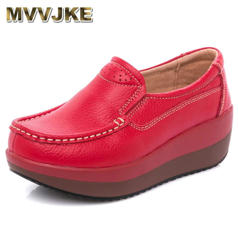 

MVVJKE Spring Autumn Women Flats Platform Loafers Ladies Work Genuine Leather Comfort Soft Moccasins Nursing Slip On Casual Shoe