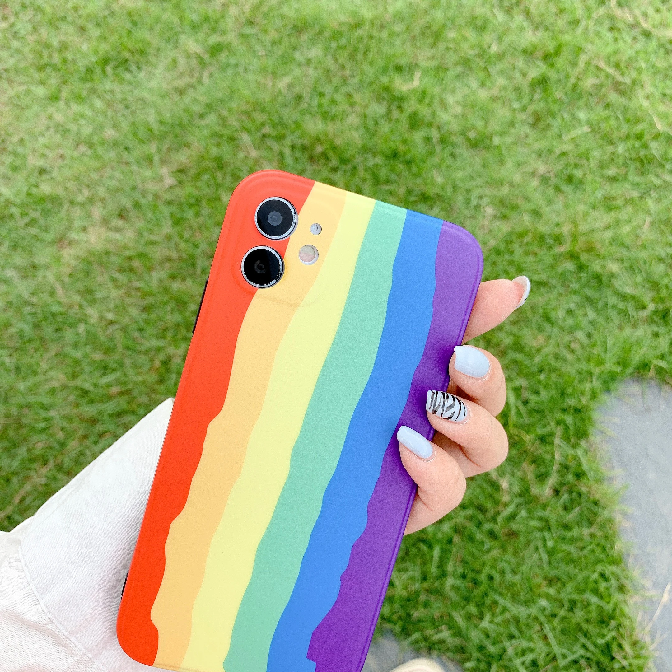

For iPhone 11 Case Rainbow Silicone Square Phone Cases for iPhone 7 8 Plus XR XS X S2 2020 11 Pro Max Cute Colorful Back Cover